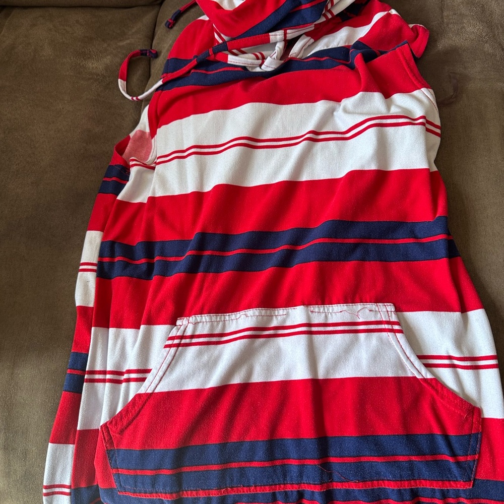 Red and White Striped Hoodie Dress